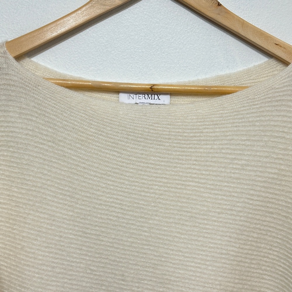 Intermix Asymmetrical Wool Cashmere Sweater Women P Cream Ribbed Knit *FLAW - Picture 5 of 11